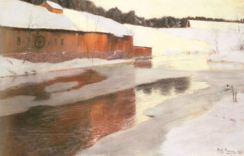 Thaulow Fritz A factory Building Near An Icy River In Winter