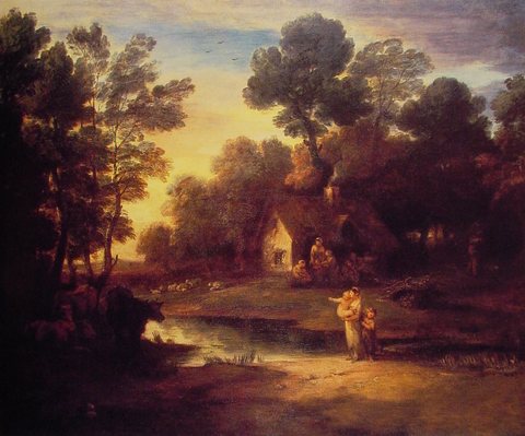 Wooded Landscape with Cattle by a Pool and a Cottage