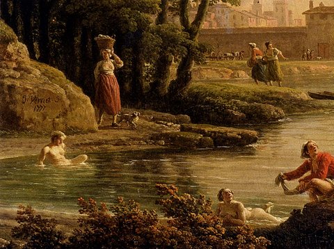 Vernet Claude Joseph Landscape With Bathers detail