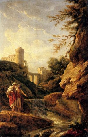 Vernet Claude Joseph Two Female Peasants By A Waterfall