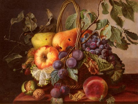 A Still Life With A Basket Of Fruit