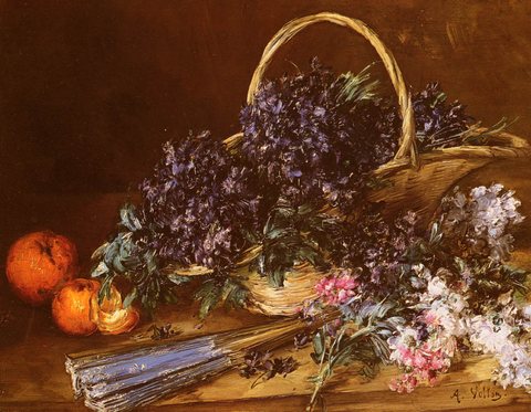 Antoine A Still Life With A Basket Of Flowers
