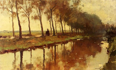 Cornelis A Peasant Woman On A Path Along A Canal