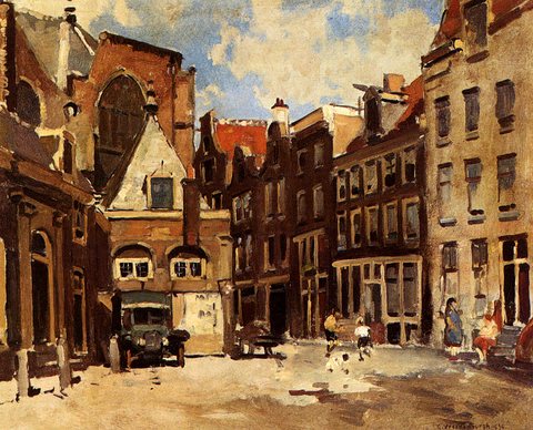 Cornelis A Townscene With Children At Play Haarlem