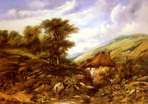 Frederick William An Overshot Mill In A Wooded Valley