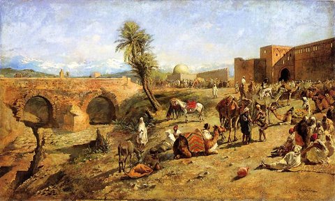 Weeks Edwin Lord Arrival of a Caravan Outside The City of Morocco