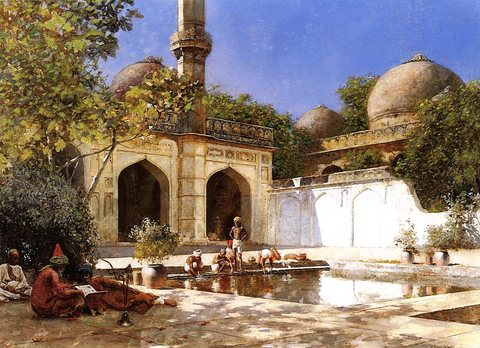 Weeks Edwin Lord Figures in the Courtyard of a Mosque