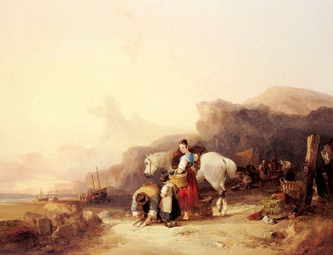 Shayer Sr William Beach Scene With Fisherfolk