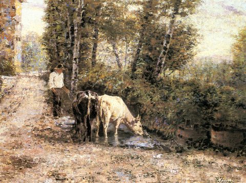 Eugenio Cows Watering At A Quiet Pool