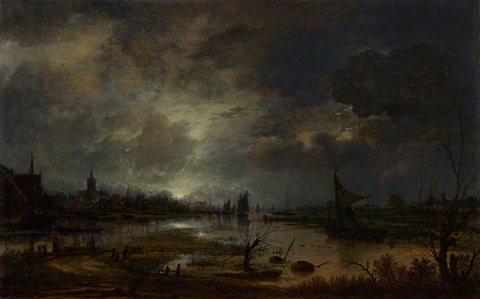 Aert van der Neer (1603-1677) - A River near a Town, by Moonlight - NG239 - National Gallery.jpg