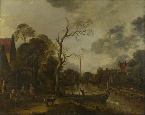 Aert van der Neer (1603-1677) - A View along a River near a Village at Evening - NG732 - National Gallery.jpg