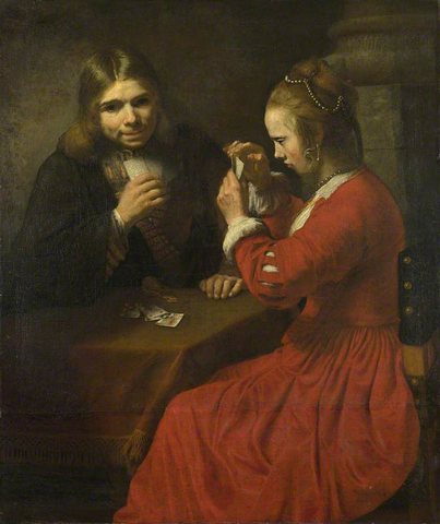 Rembrandt van Rijn (1606-1669) (follower of) - A Young Man and a Girl playing Cards - NG1247 - National Gallery.jpg