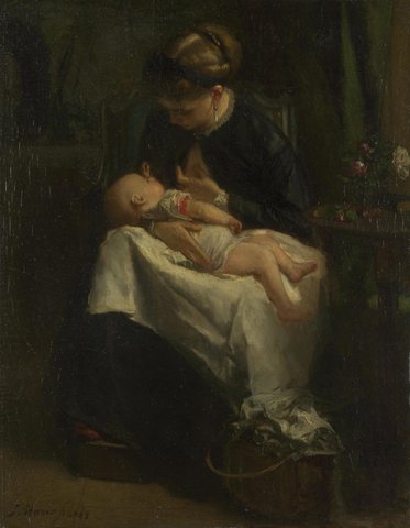 A Young Woman nursing a Baby