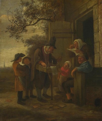 A Pedlar selling Spectacles outside a Cottage
