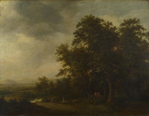 A Woody Landscape with a Stag Hunt
