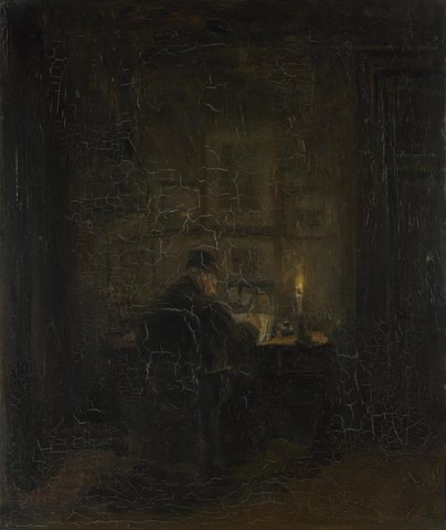 An Old Man writing by Candlelight