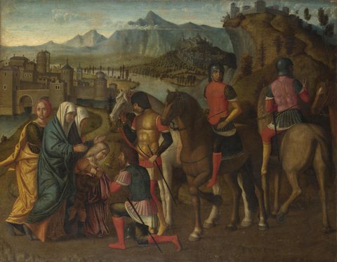 Coriolanus persuaded by his Family to spare Rome