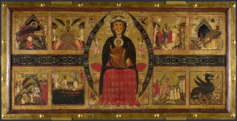 Margaritone d'arezzo madonna and child enthroned with narrative scenes london ng.jpg