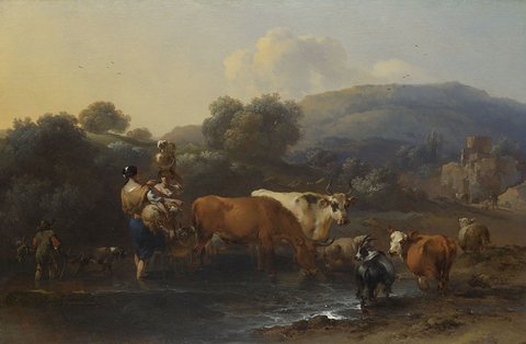 Nicolaes Berchem - Peasants with Cattle fording a Stream.jpg