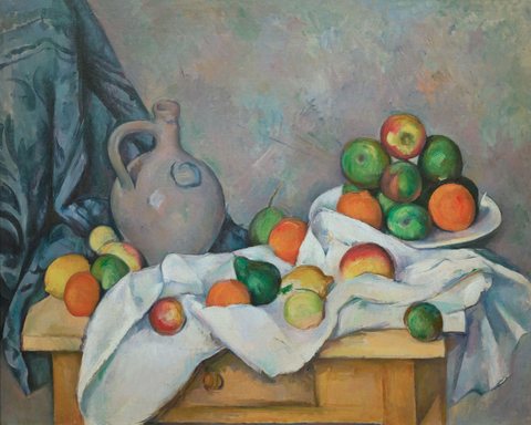 Cézanne - Rideau, Cruchon et Compotier (Curtain, Pitcher, and a Fruit Bowl) 1893-94 FWN 854