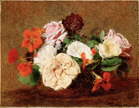 Fantin-Latour, Henri - Roses and Nasturtiums in a Vase