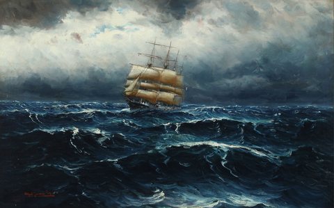 Alfred Jensen - Segelschiff in rauer See
