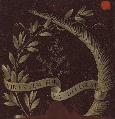 Wreath of Laurel, Palm, and Juniper with a Scroll inscribed Virtutem Forma Decorat [reverse]