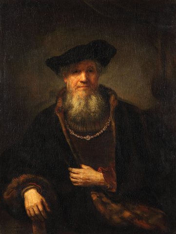 Alter Mann mit Pelzmantel