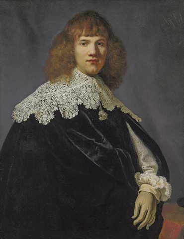 Portrait of a gentleman, half-length, in a black velvet cloak and white lace collar and cuffs