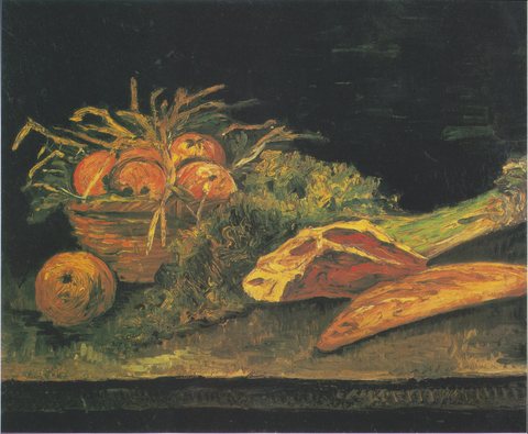 Still Life with Apple Basket, Meat and Bread Rolls