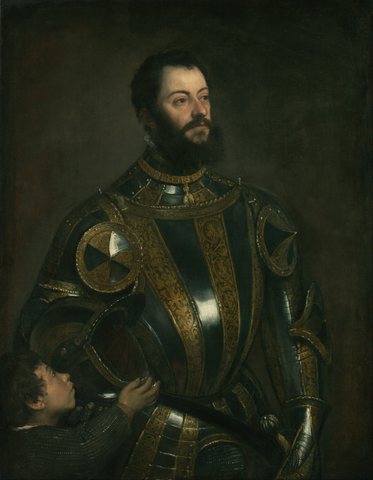 Portrait of Alfonso d'Avalos, Marchese del Vasto, in Armor with a Page