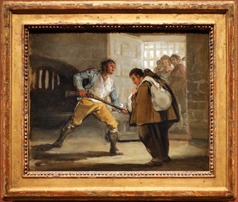 Goya, storie di fra pedro e il maragato 02 el maragato minaccia fra pedro de zaldivia con il suo fucile, 1806 ca