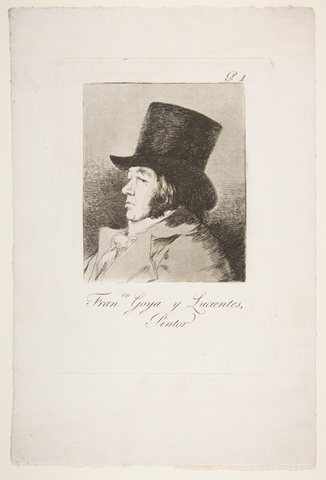 Plate 1 from 'Los Caprichos'- Self-portrait of Goya (Franco. Goya e Lucientes, Pintor) MET DP816886