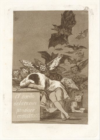 Plate 43 from 'Los Caprichos'- The sleep of reason produces monsters (El sueño de la razon produce monstruos) MET DT652