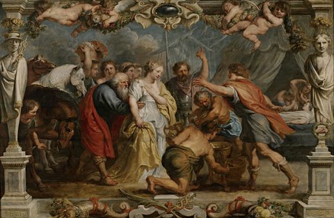 Briseis returned to Achilles by Nestor