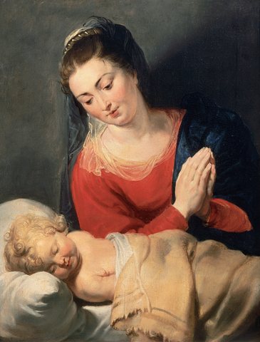 Mary before the sleeping Christ child