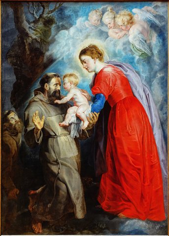 St Francis receives the Christ Child from Mary