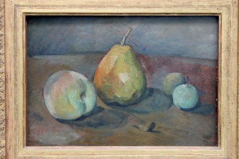 Still life, pear and green apples