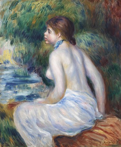 sitting bathing woman