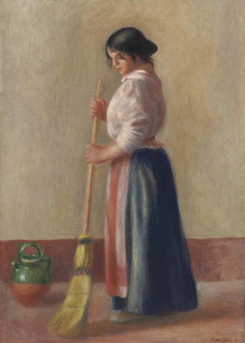 Woman Sweeping with a Broom