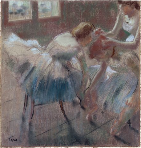 Three Dancers Preparing for Class