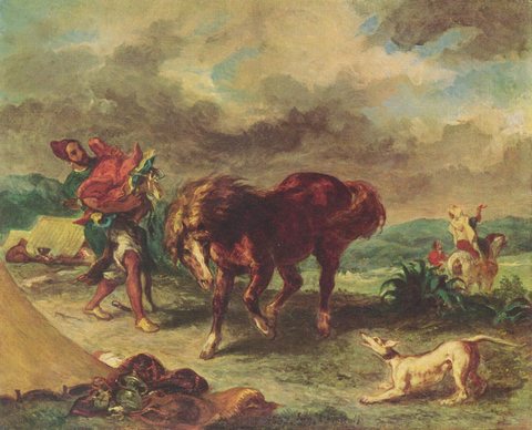 An Arab Saddling his Horse