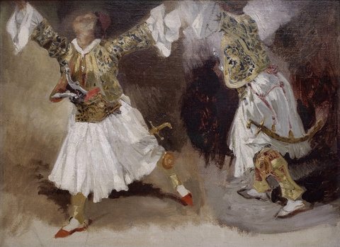 Two Greek soldiers dancing