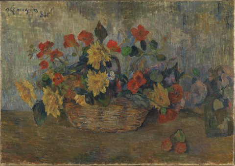 Nasturtiums and Dahlias in a Basket
