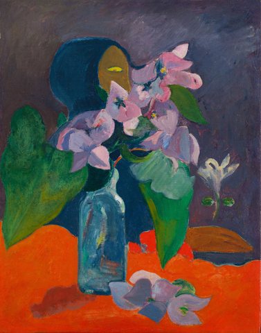 Stilleben mit Blumen und Idol