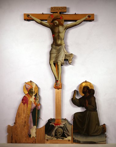 Christ on the cross with saints Nicholas and Francis