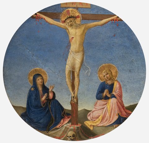 Kreuzigungstondo mit Christus, Maria und Johannes