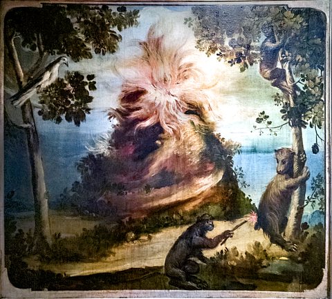 Allegorical scene with fire and animals.