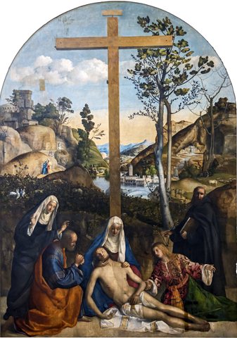Lamentation over the Dead Christ with Joseph of Arimathea, the Virgin and Mary Magdalene, including SS. Martha and Philip Benizi