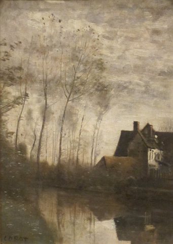 A River Scene with Houses and People